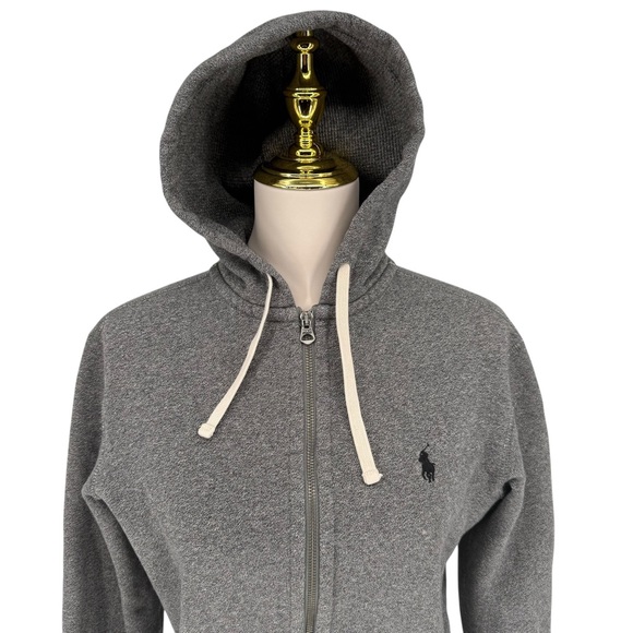 RARE Polo Ralph Lauren XS Full Zip HTR Gray Waffle Hoodie Pony Jacket Cotton Y2K - Picture 3 of 15